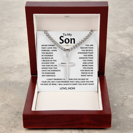 To My Son | Never Forget That I Love You Forever | Cuban Chain With Artisan Cross Necklace